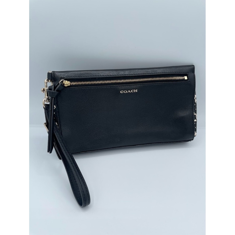 Coach Madison Two-tone Python Embossed Leather Black White Large Wrist Clutch